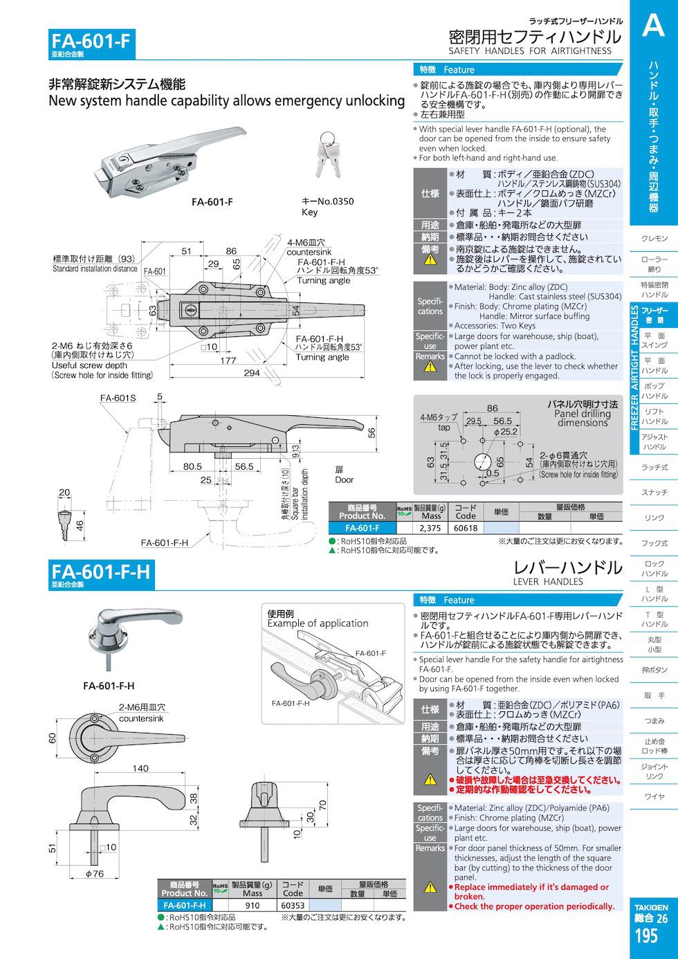 FA-601-F SAFETY HANDLES FOR AIRTIGHTNESS catalogue manual