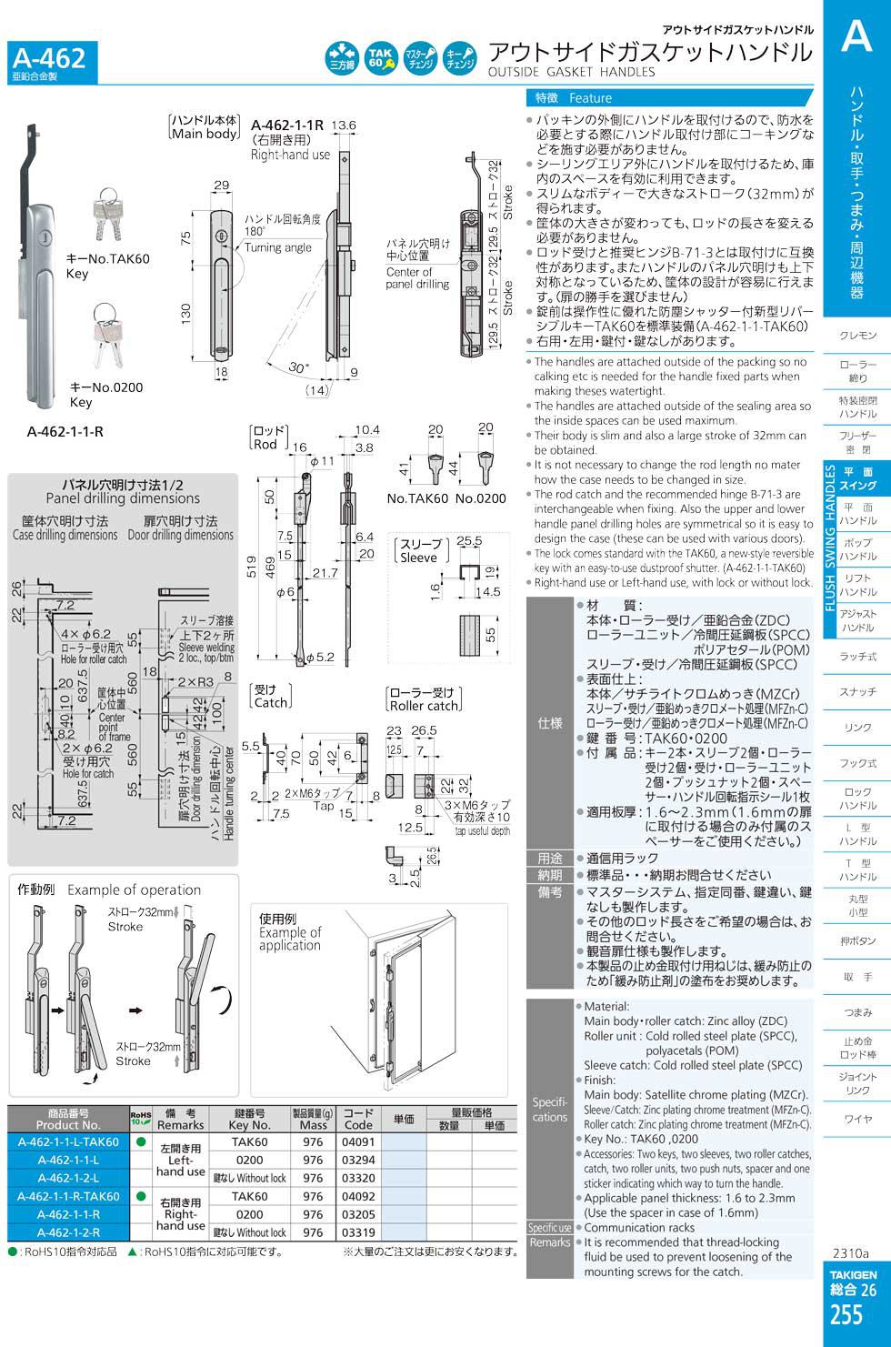 A-462 OUTSIDE GASKET HANDLES catalogue manual