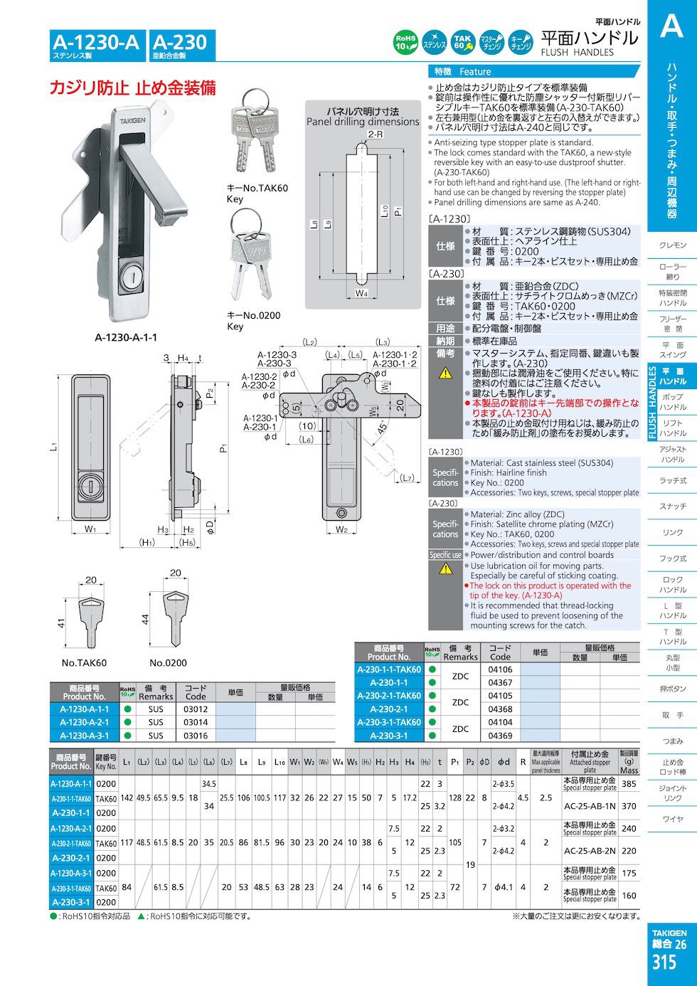 A-230 FLUSH HANDLES catalogue manual