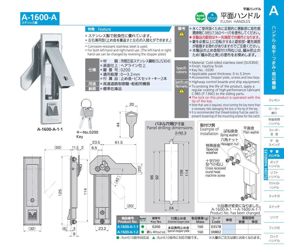 A-1600-A FLUSH HANDLES catalogue manual