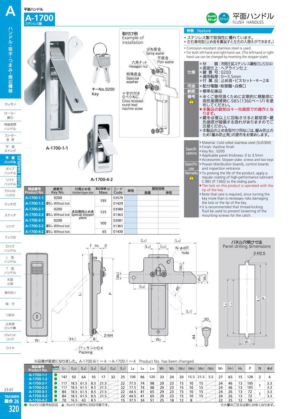 A-1700 FLUSH HANDLES catalogue manual