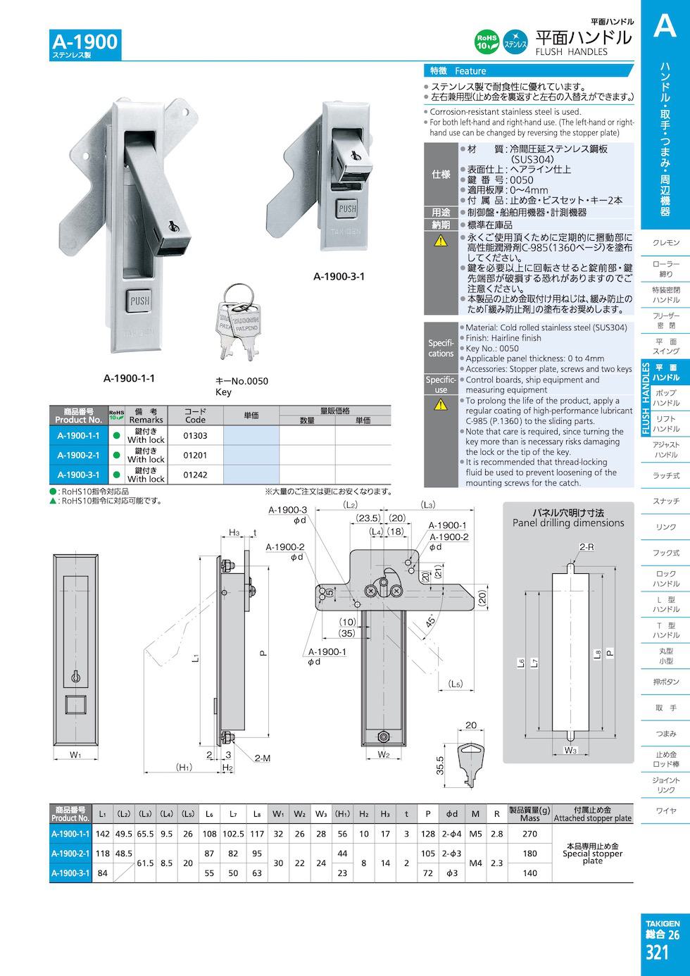 A-1900 FLUSH HANDLES catalogue manual