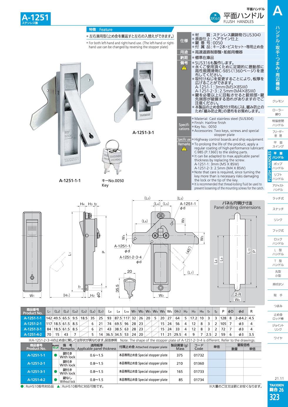 A-1251 FLUSH HANDLES catalogue manual