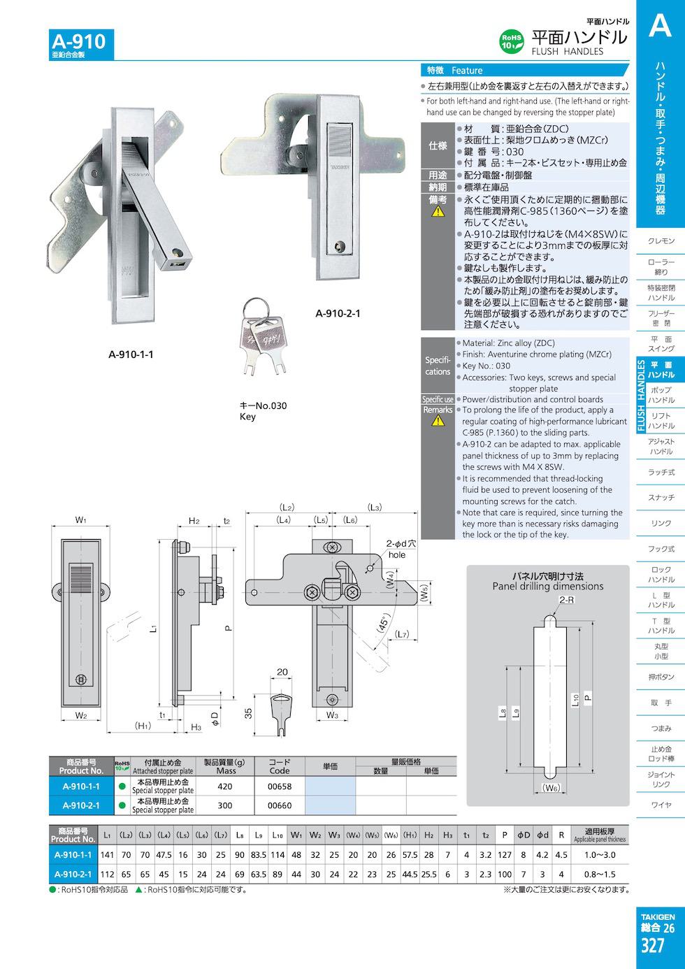 A-910 FLUSH HANDLES catalogue manual