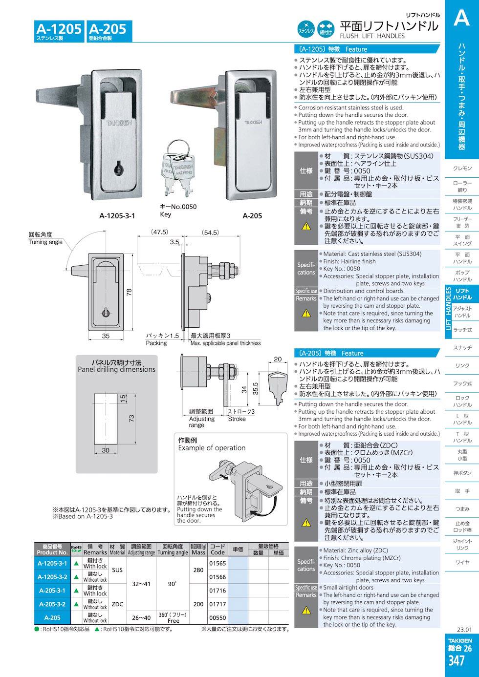 A-1205 FLUSH LIFT HANDLES catalogue manual