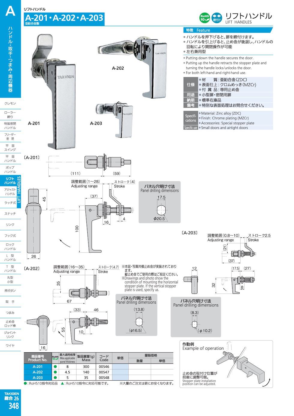 A-203 LIFT HANDLES catalogue manual