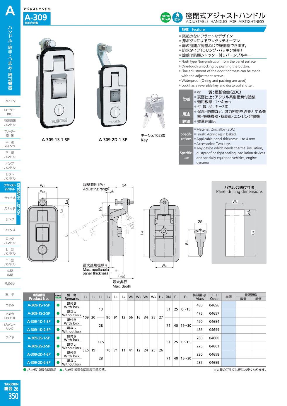 A-309 ADJUSTABLE HANDLES FOR AIRTIGHTNESS catalogue manual