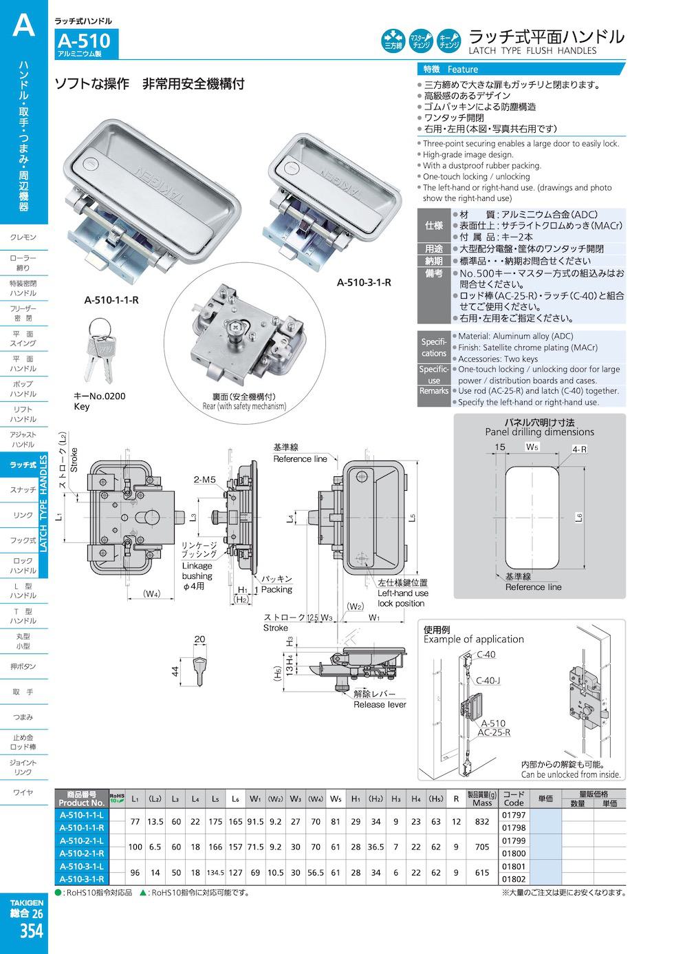 A-510 LATCH TYPE FLUSH HANDLES catalogue manual