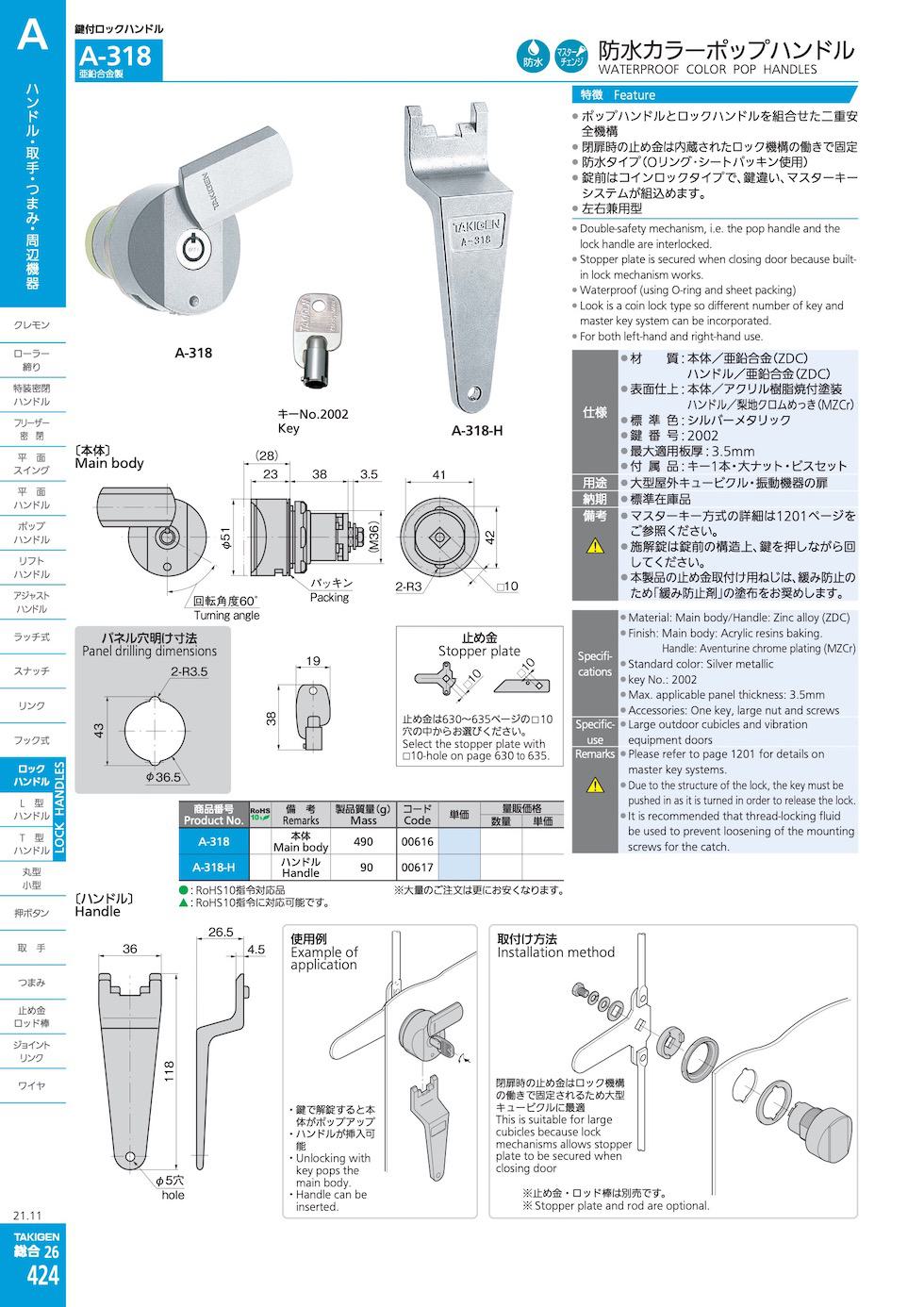 A-318 WATERPROOF COLOR POP HANDLES catalogue manual