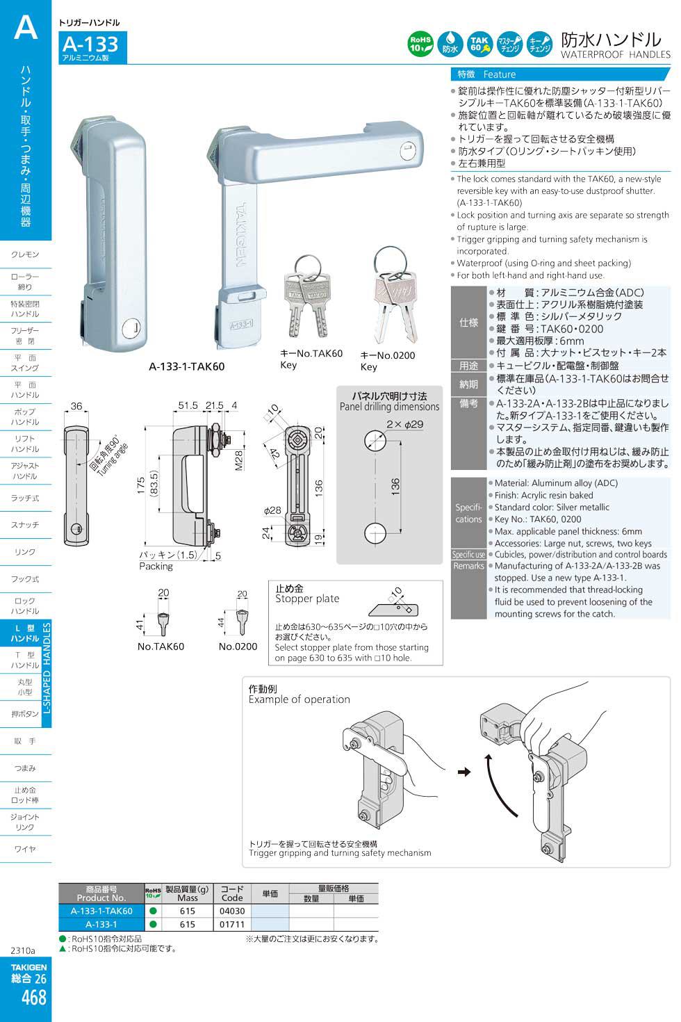 A-133 WATERPROOF HANDLES catalogue manual