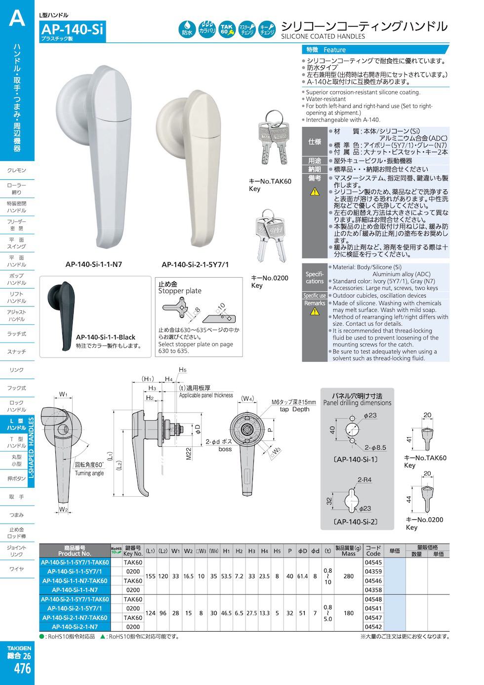 AP-140-Si SILICONE COATED HANDLES catalogue manual