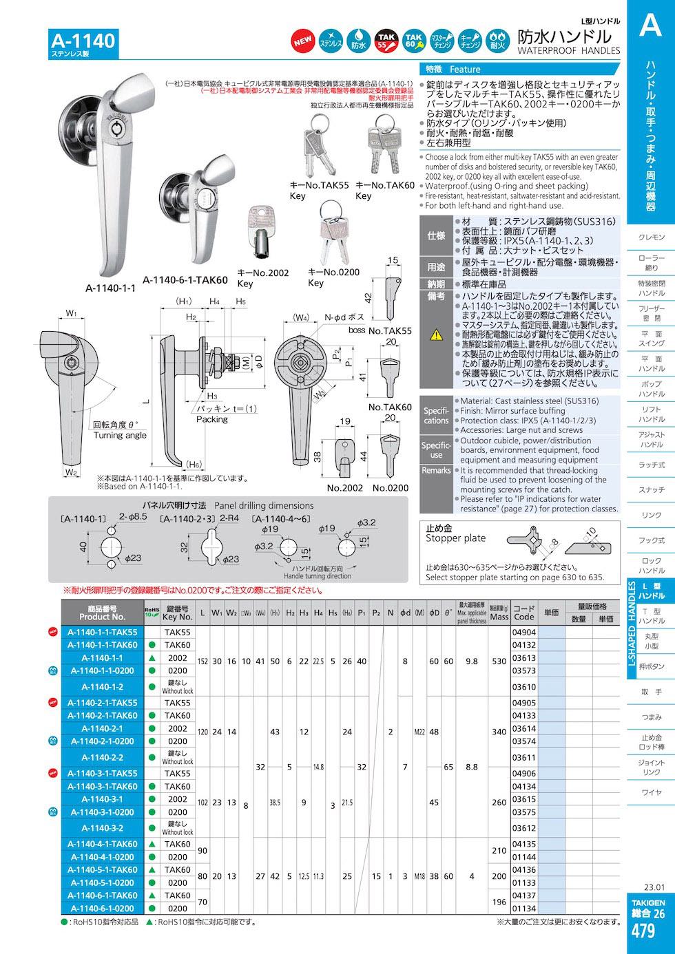 A-1140 WATERPROOF HANDLES catalogue manual