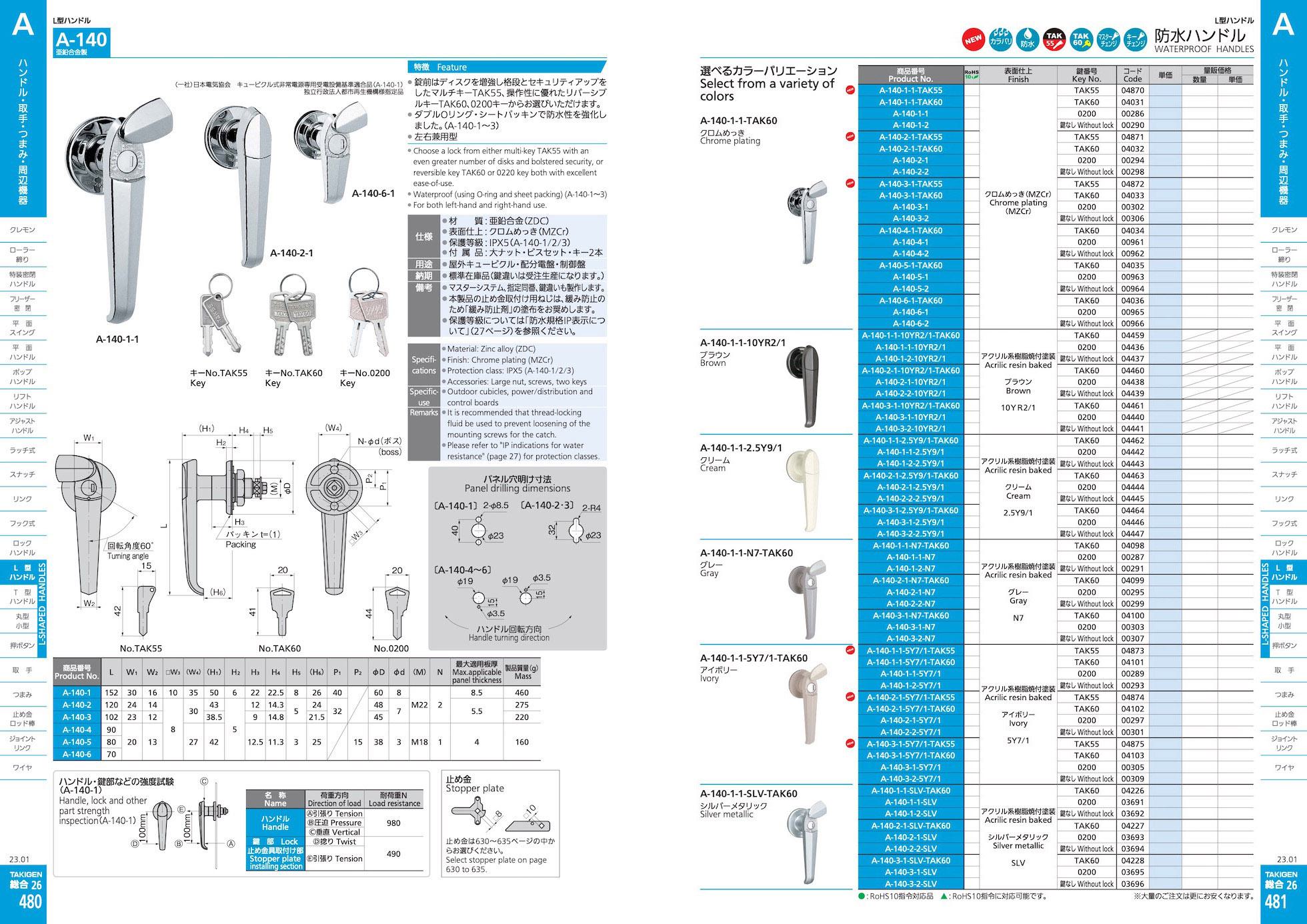 A-140 WATERPROOF HANDLES catalogue manual