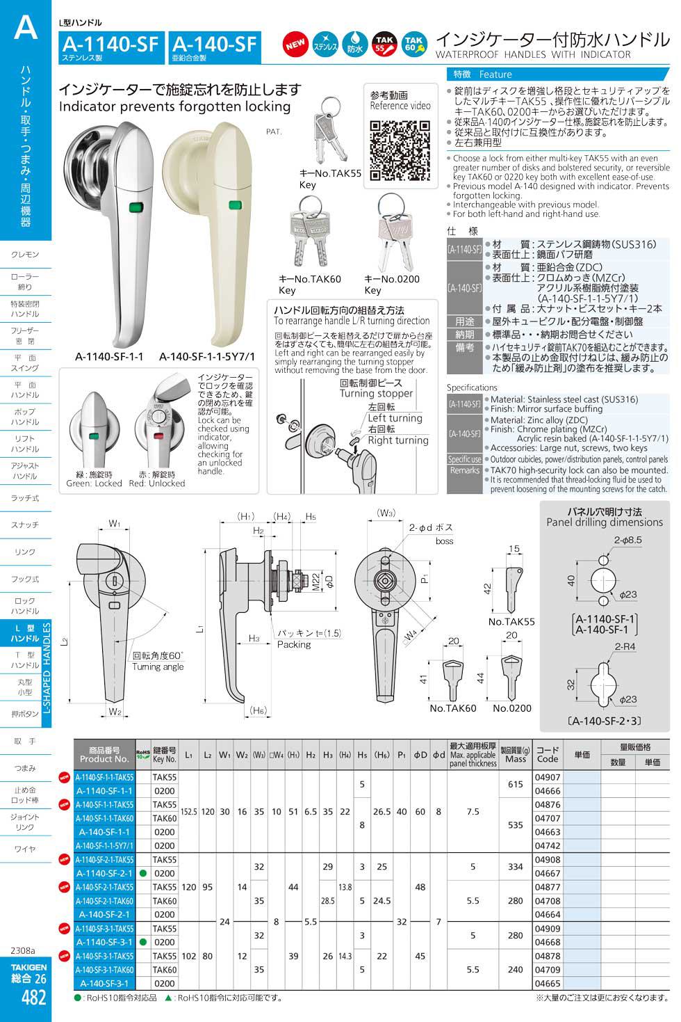 A-1140-SF WATERPROOF HANDLES WITH INDICATOR catalogue manual