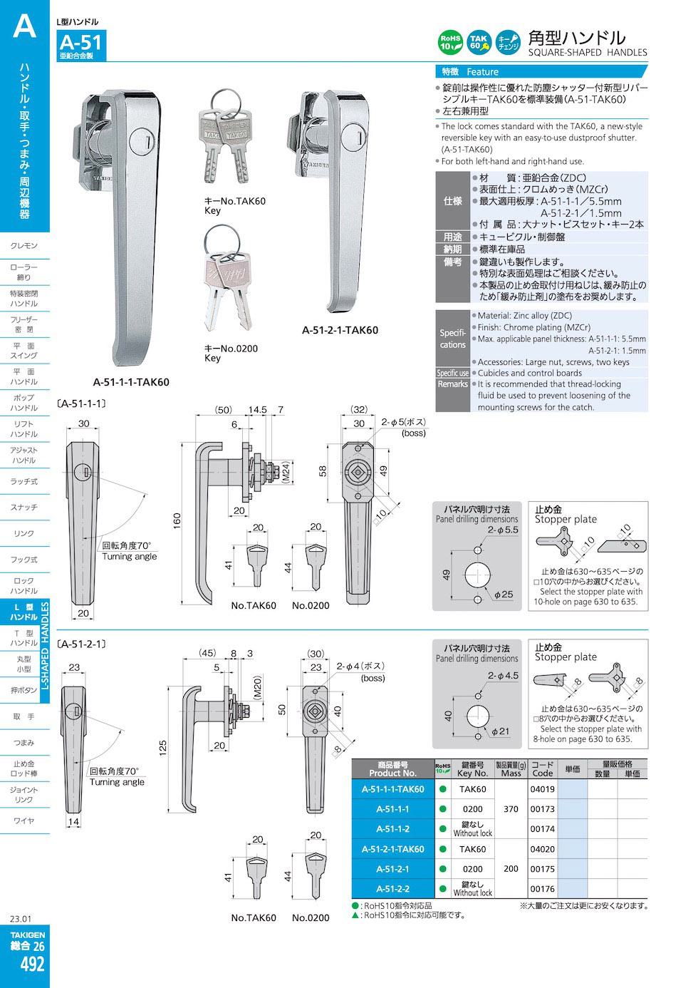 A-51 SQUARE-SHAPED HANDLES catalogue manual