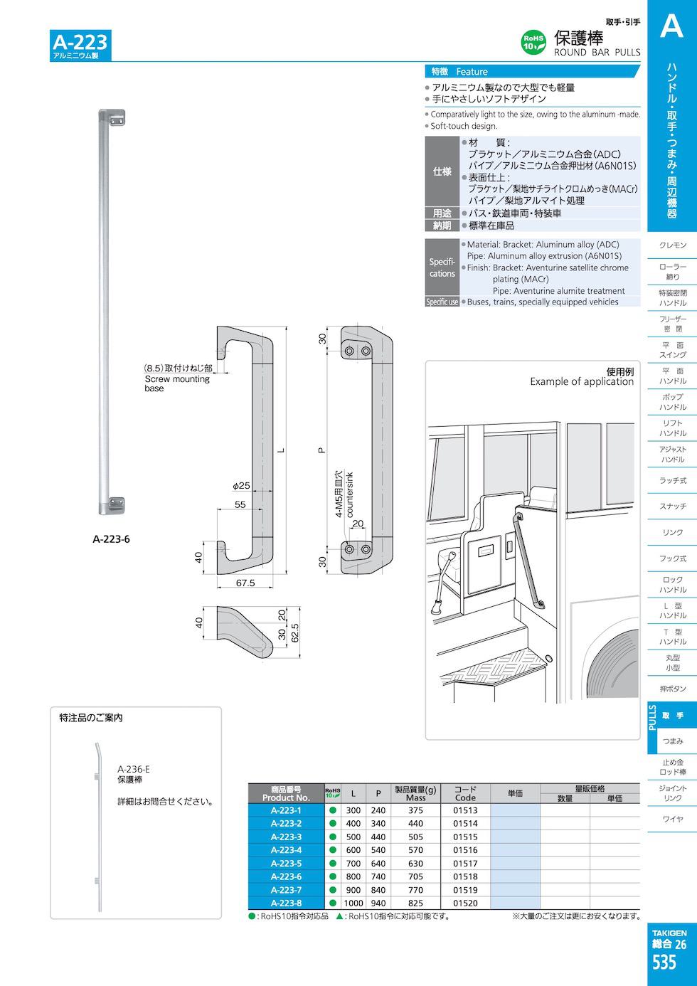 A-223 ROUND BAR PULLS catalogue manual