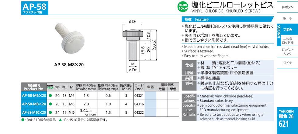 AP-58 VINYL CHLORIDE KNURLED SCREWS catalogue manual