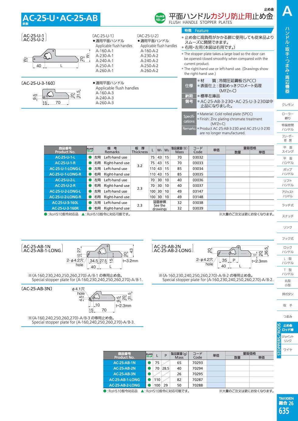 AC-25-U FLUSH HANDLE STOPPER PLATES catalogue manual