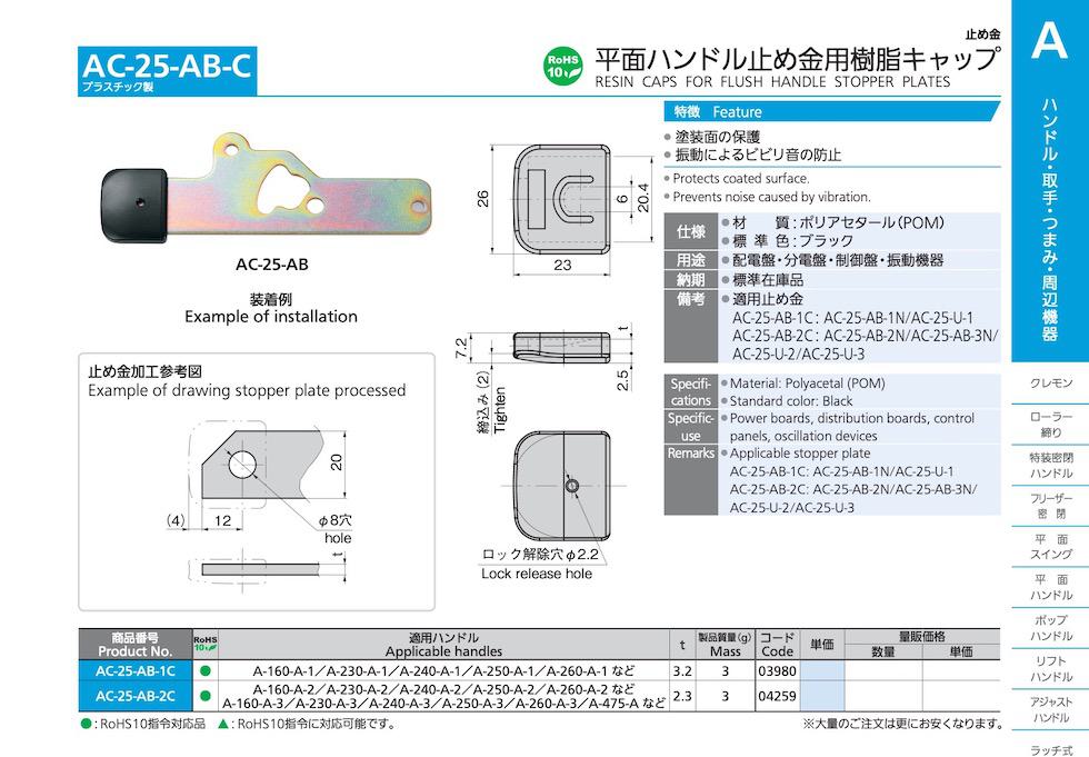 AC-25-AB-C RESIN CAPS FOR FLUSH HANDLE STOPPER PLATES catalogue manual