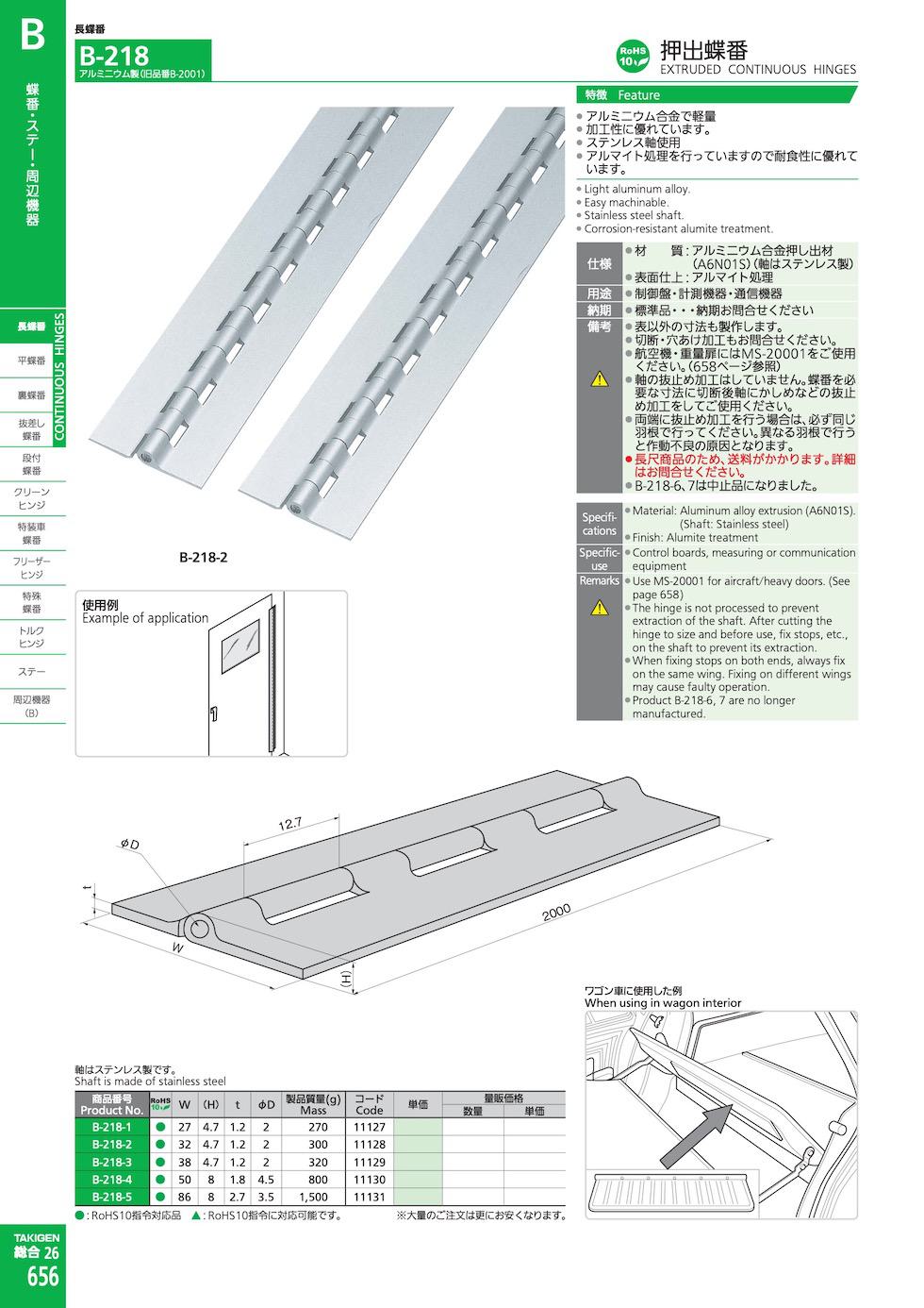 B-218 EXTRUDED CONTINUOUS HINGES catalogue manual