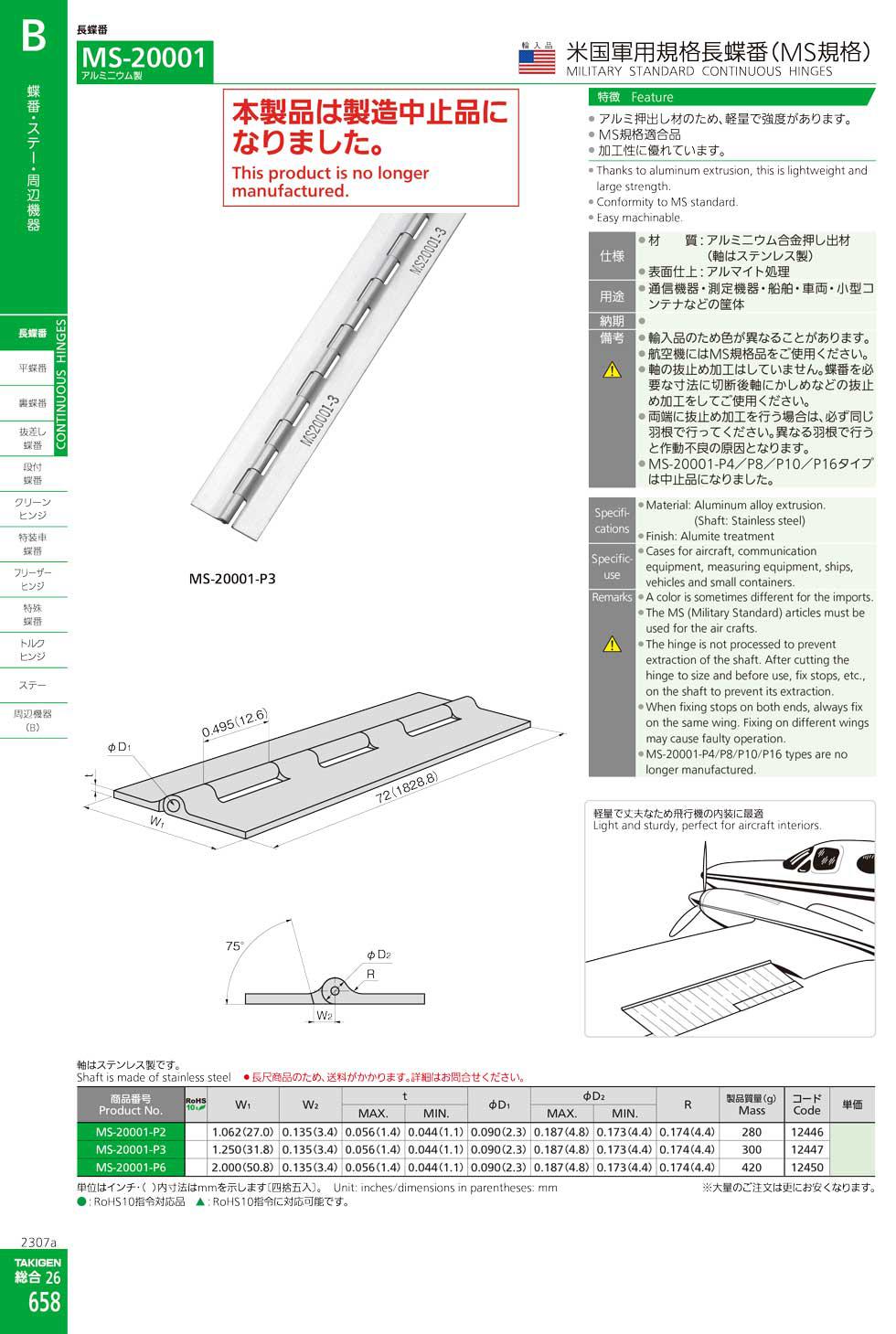 MS-20001 MILITARY STANDARD CONTINUOUS HINGES catalogue manual