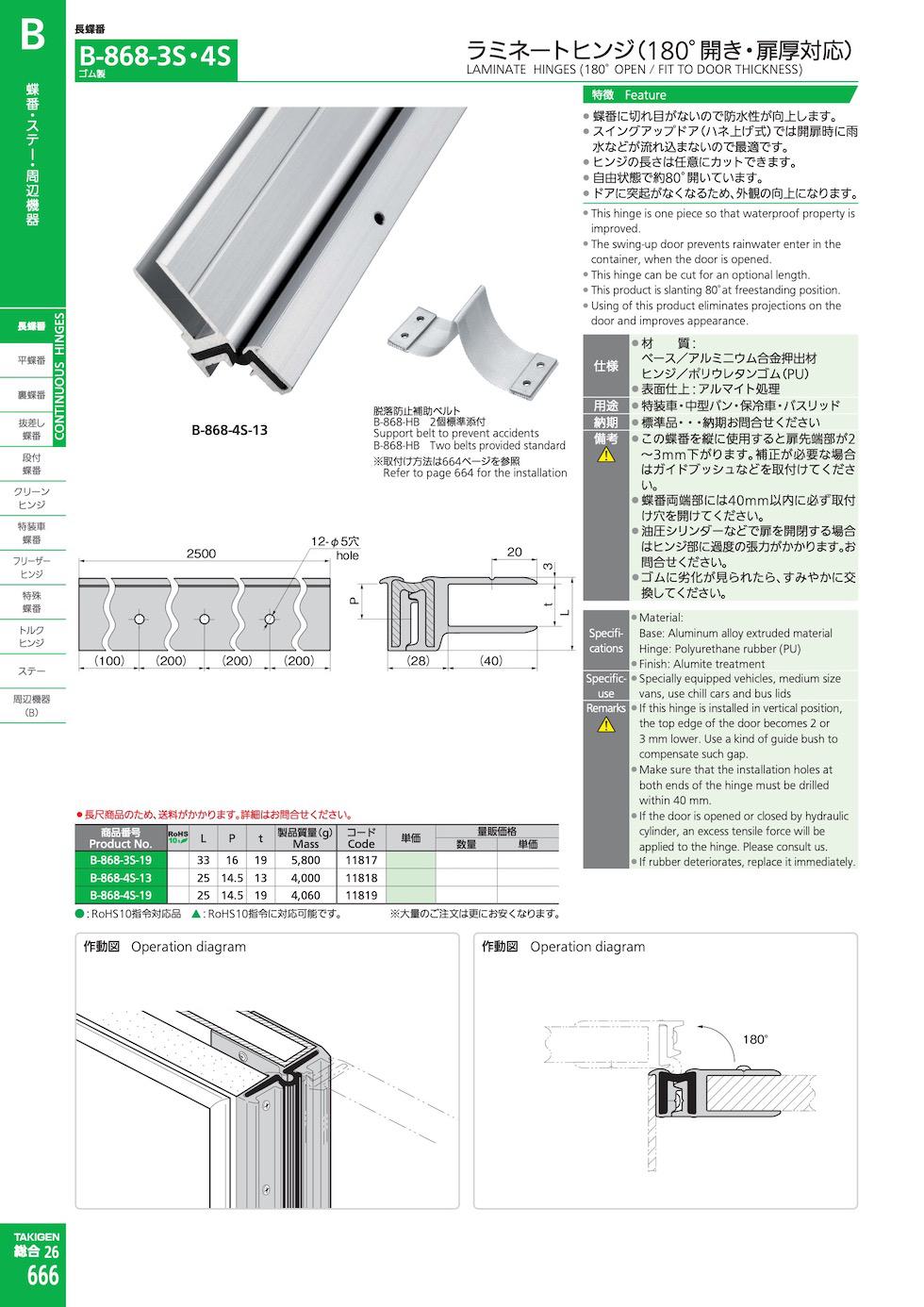 B-868-4S LAMINATE HINGES (180° OPEN / FIT TO DOOR THICKNESS) catalogue manual