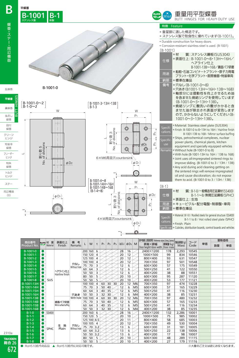 B-1 BUTT HINGES FOR HEAVY-DUTY USE catalogue manual