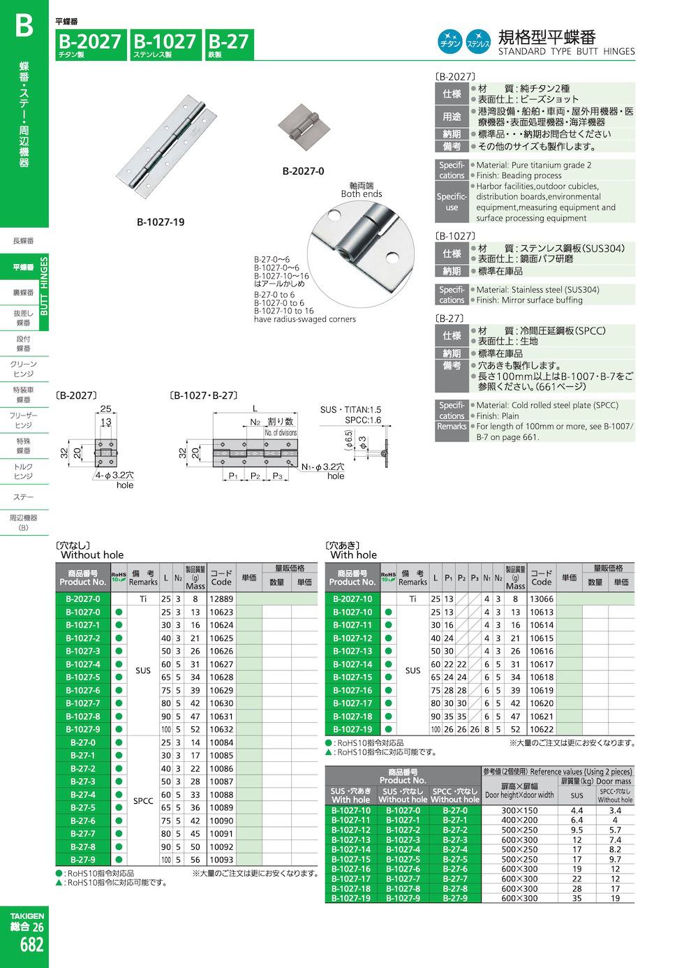 B-1027 STANDARD TYPE BUTT HINGES catalogue manual