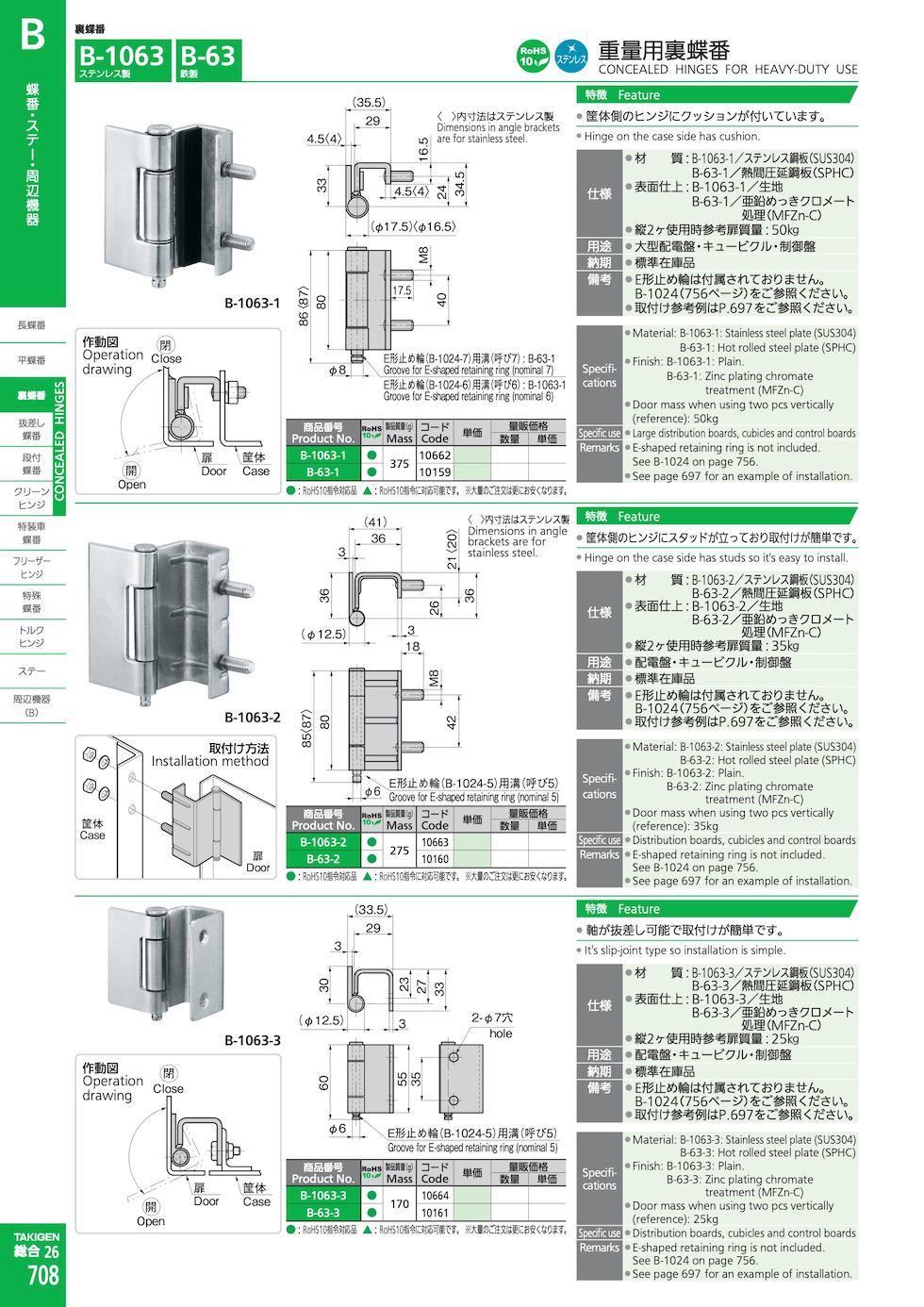 B-63 CONCEALED HINGES FOR HEAVY-DUTY USE catalogue manual