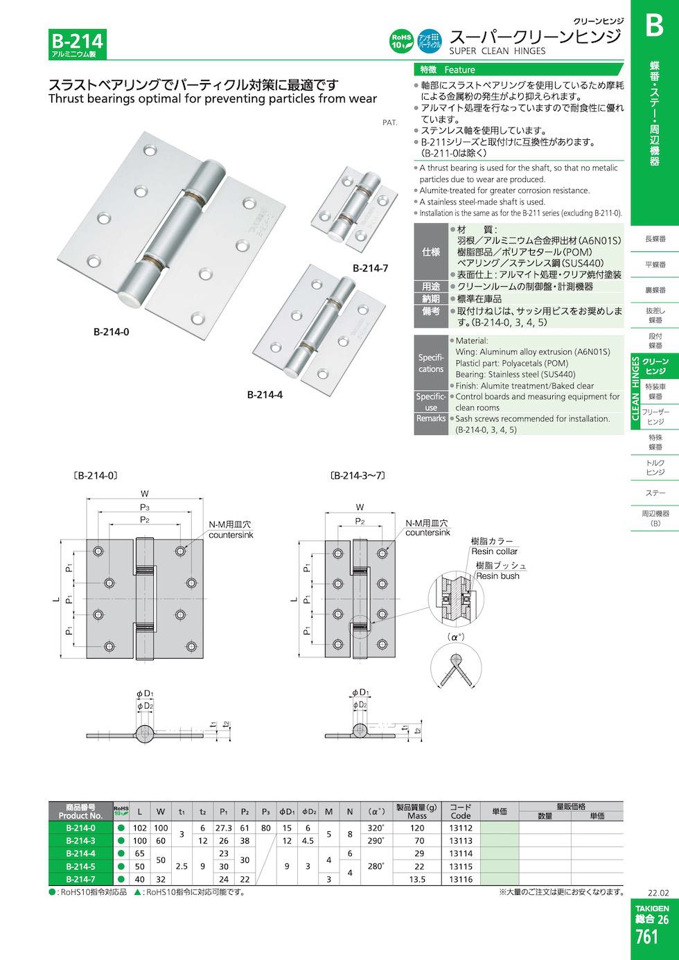 B-214 SUPER CLEAN HINGES catalogue manual