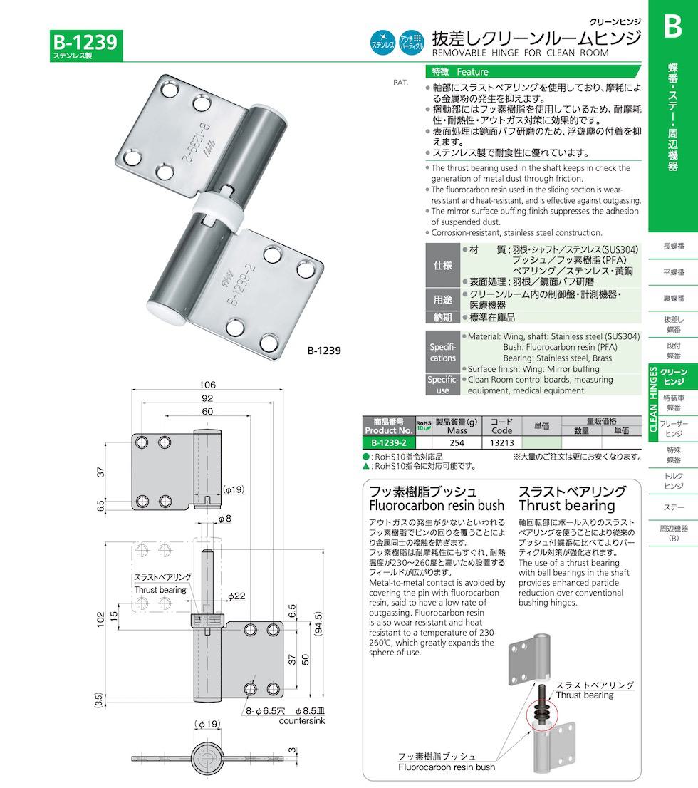 B-1239 REMOVABLE HINGE FOR CLEAN ROOM catalogue manual