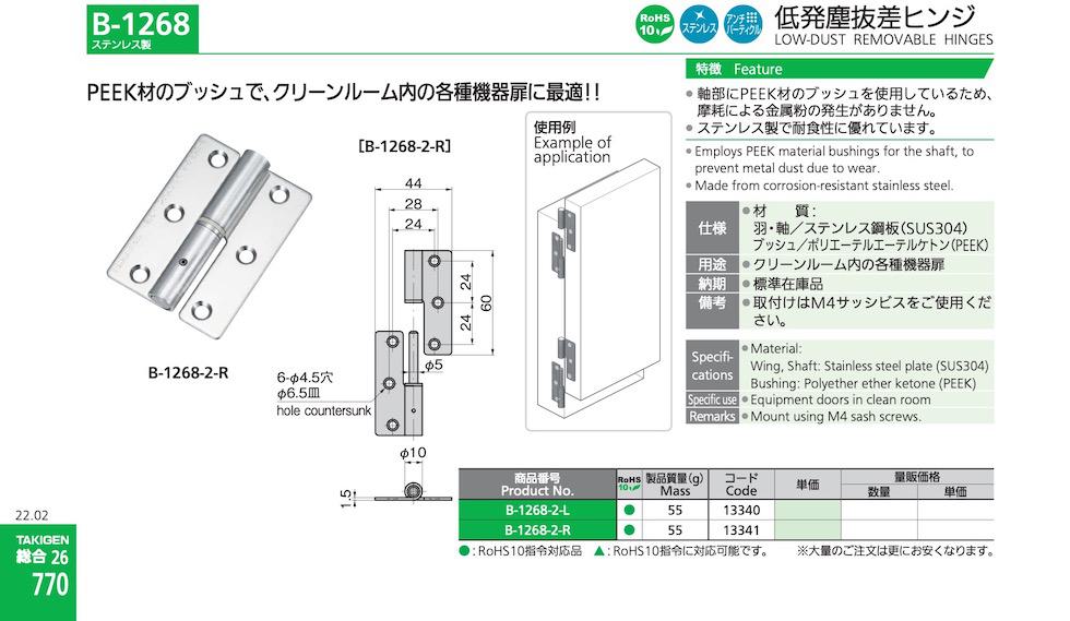 B-1268 LOW-DUST REMOVABLE HINGES catalogue manual