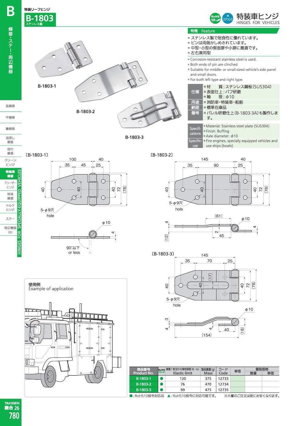 B-1803 HINGES FOR VEHICLES catalogue manual