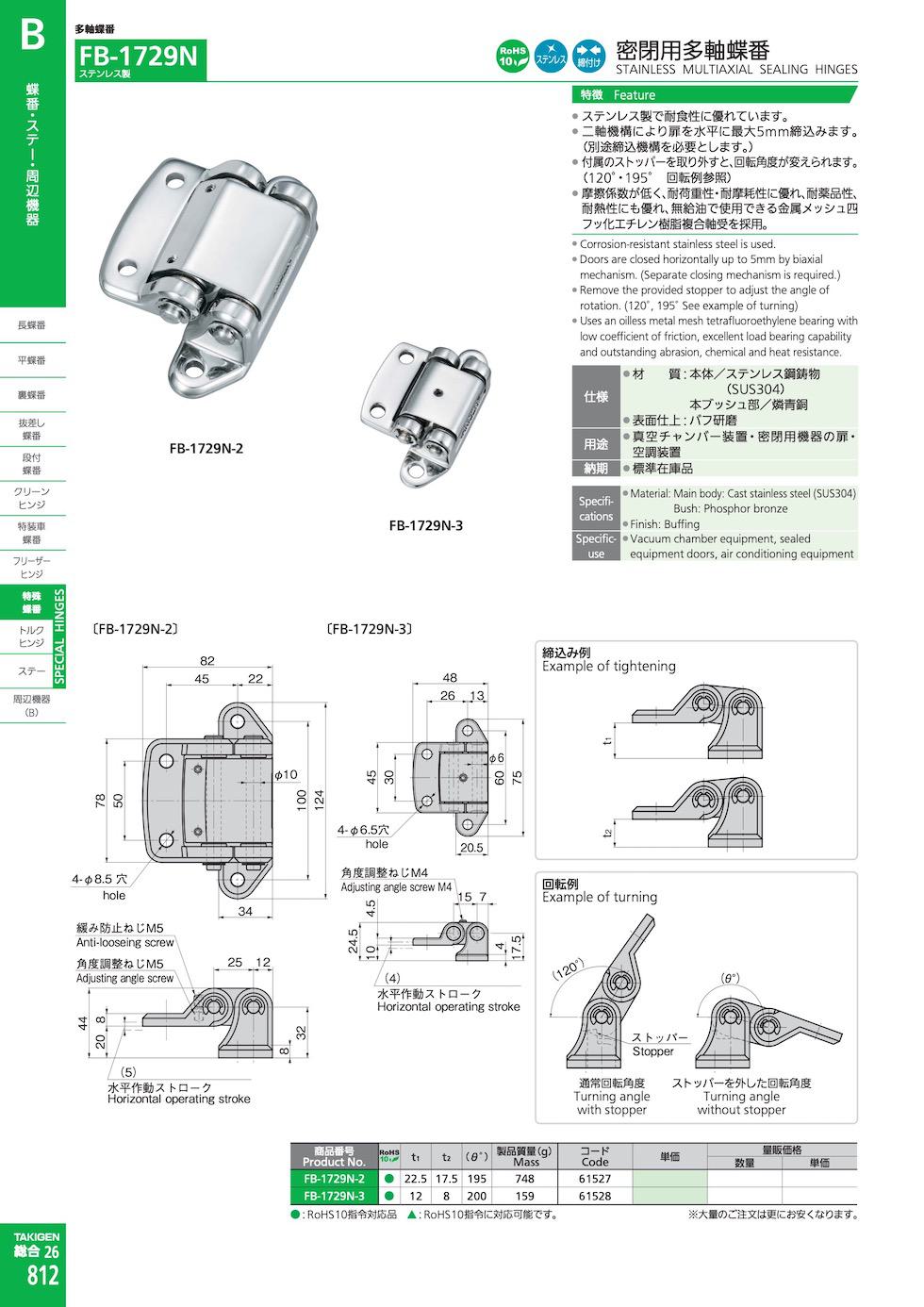 FB-1729N STAINLESS MULTIAXIAL SEALING HINGES catalogue manual