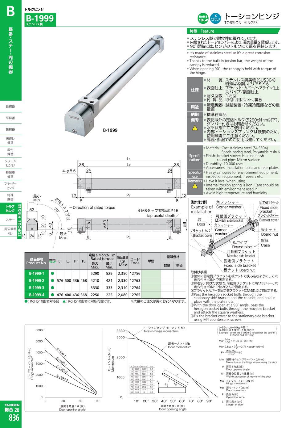 B-1999 TORSION HINGES catalogue manual