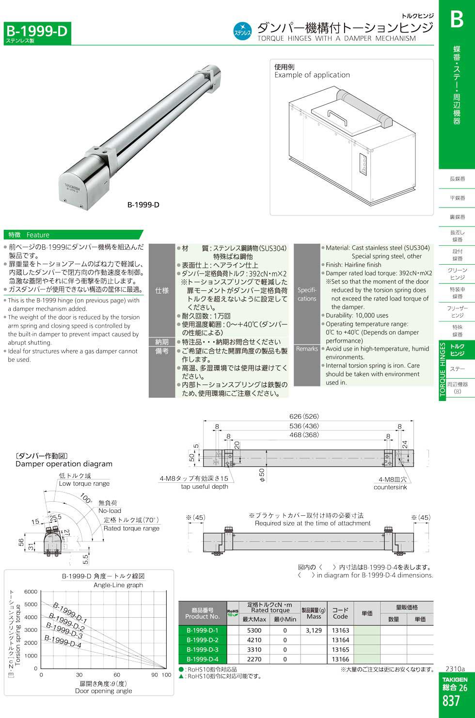 B-1999-D TORQUE HINGES WITH A DAMPER MECHANISM catalogue manual