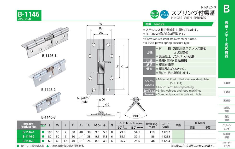 B-1146 HINGES WITH SPRINGS catalogue manual