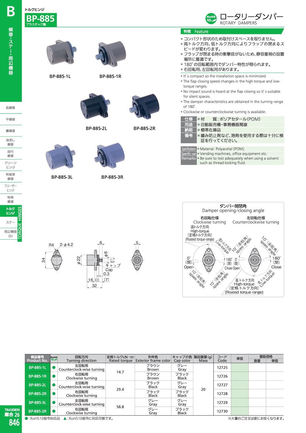 BP-885 ROTARY DAMPERS catalogue manual