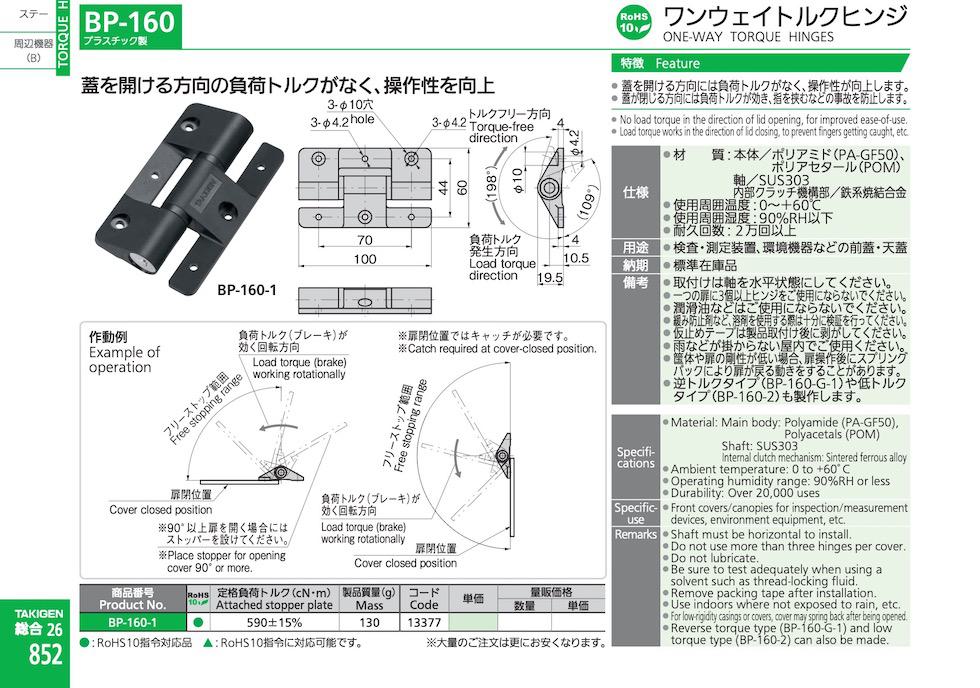 BP-160 ONE-WAY TORQUE HINGES catalogue manual