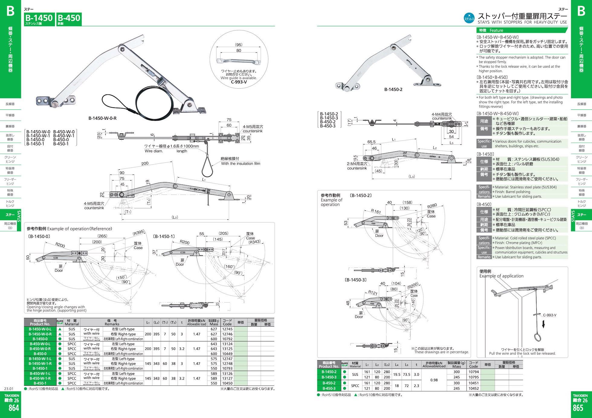 B-1450 STAYS WITH STOPPERS FOR HEAVY-DUTY USE catalogue manual