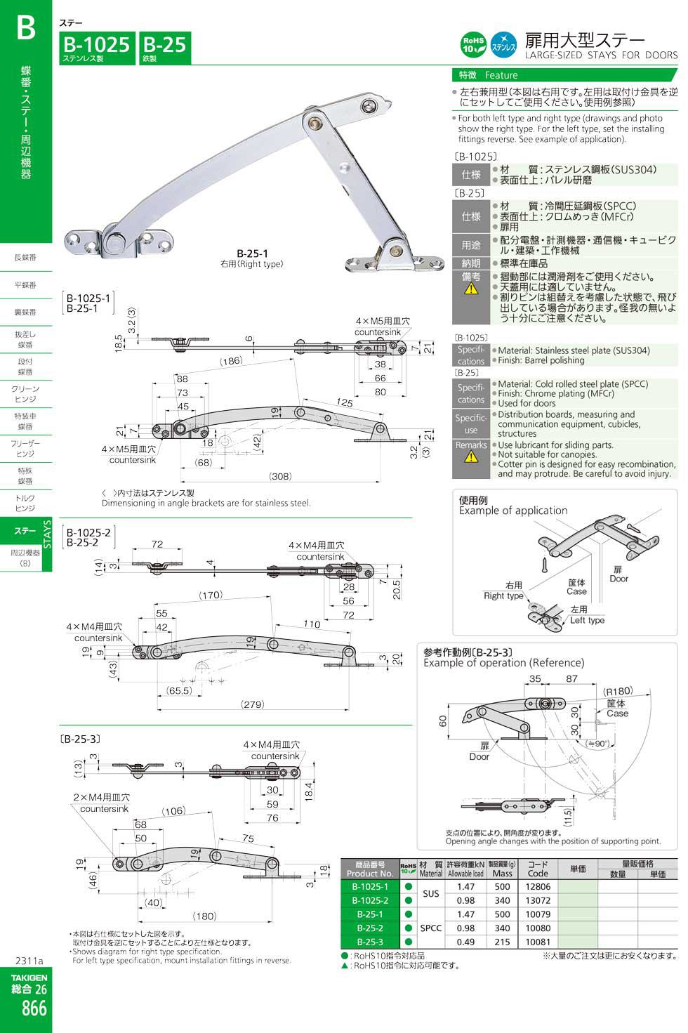 B-1025 LARGE-SIZED STAYS FOR DOORS catalogue manual