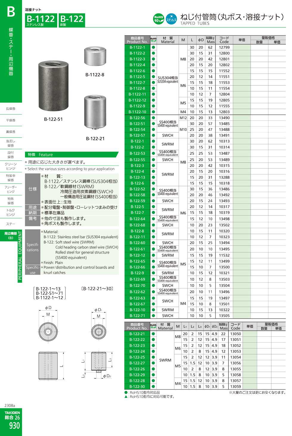 B-122 TAPPED TUBES catalogue manual