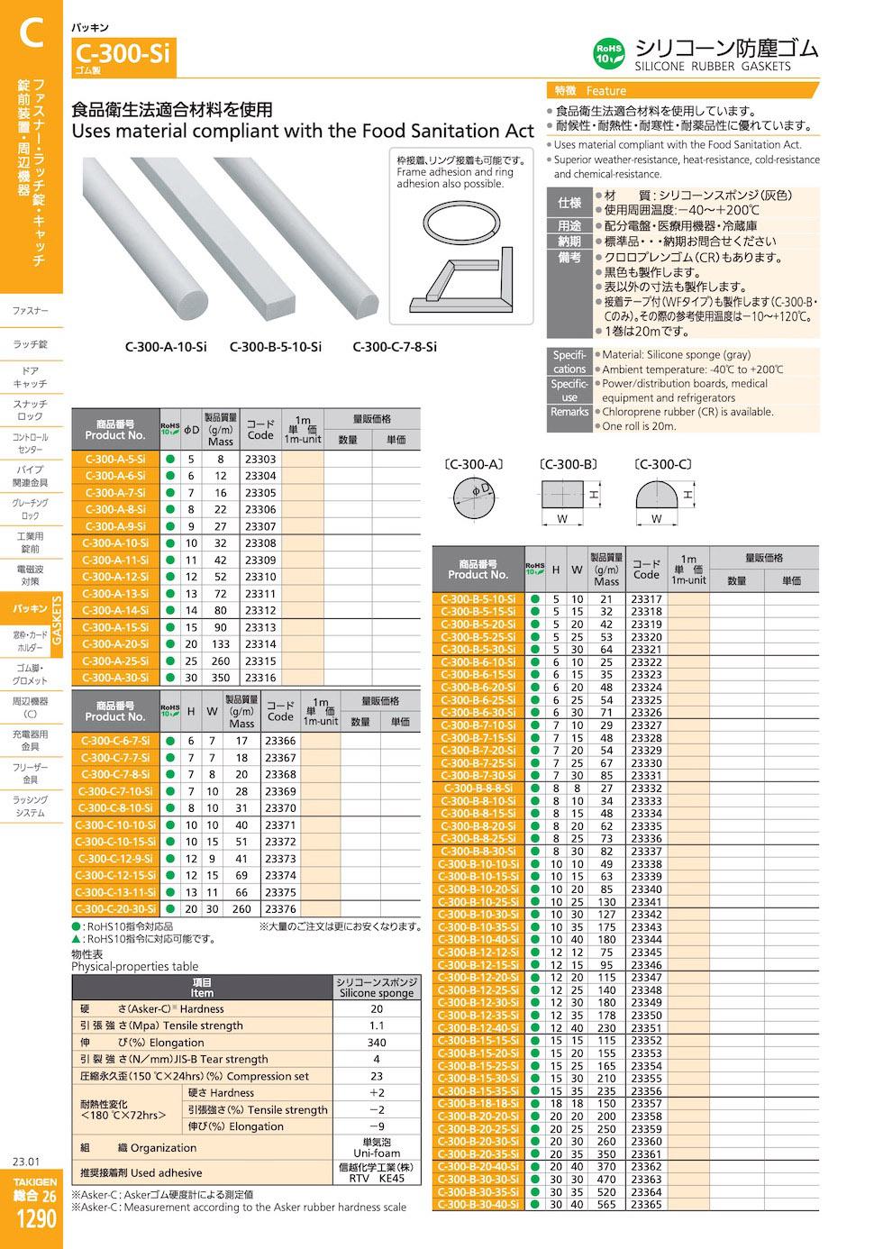 C-300-Si SILICONE RUBBER GASKETS catalogue manual