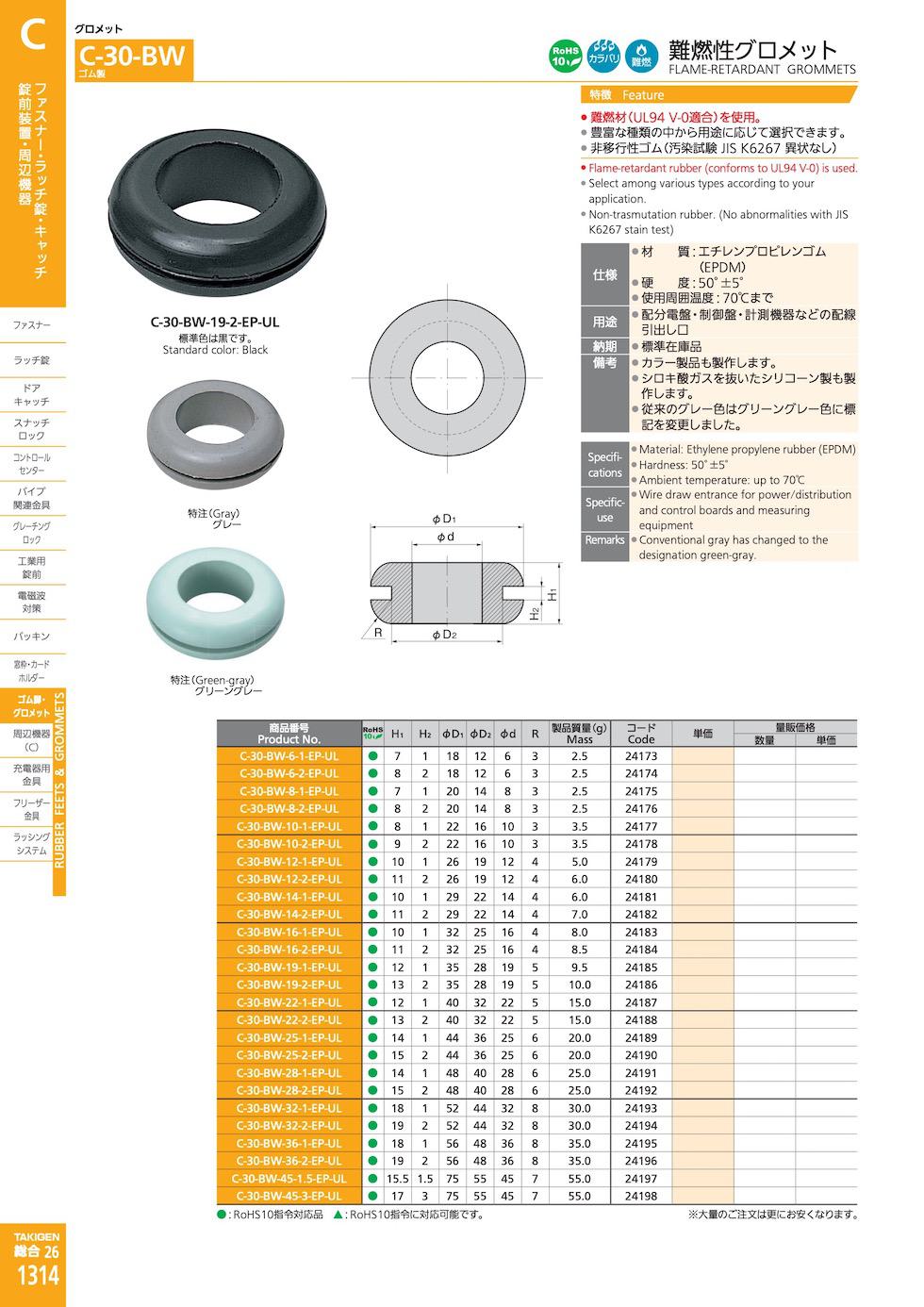 C-30-BW FLAME-RETARDANT GROMMETS catalogue manual