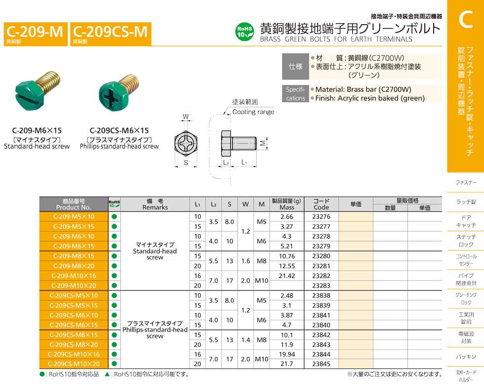 C-209-M BRASS GREEN BOLTS FOR EARTH TERMINALS catalogue manual