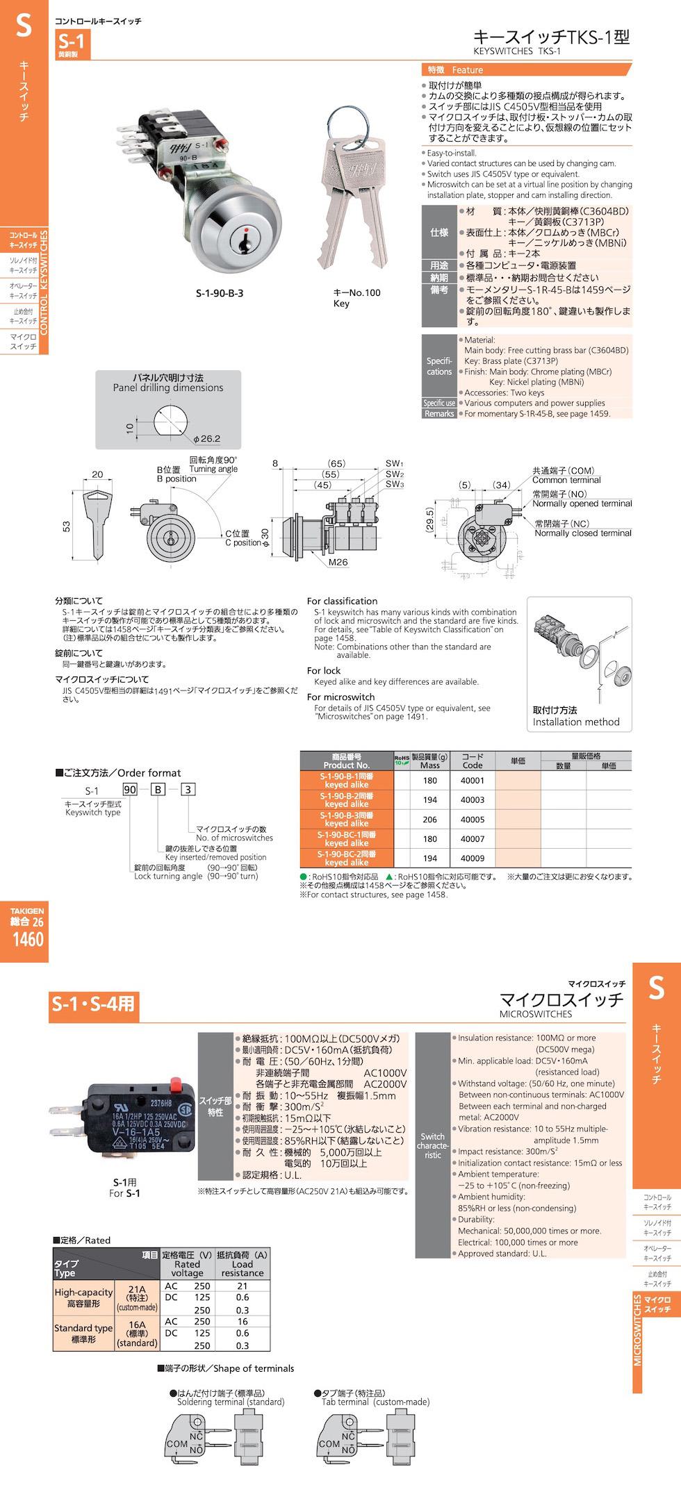 S-1 KEYSWITCHES TKS-1 catalogue manual