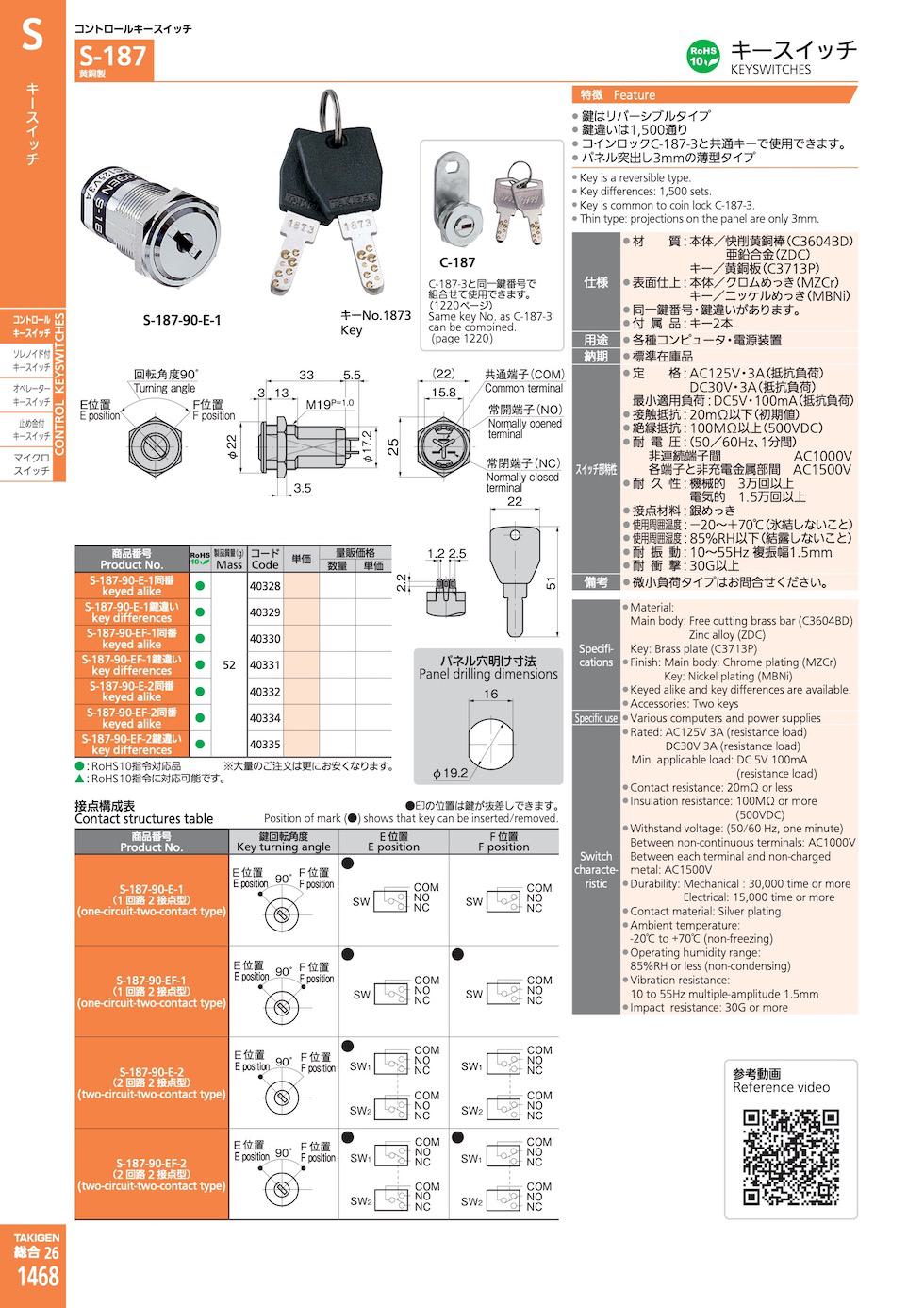 S-187 KEYSWITCHES catalogue manual