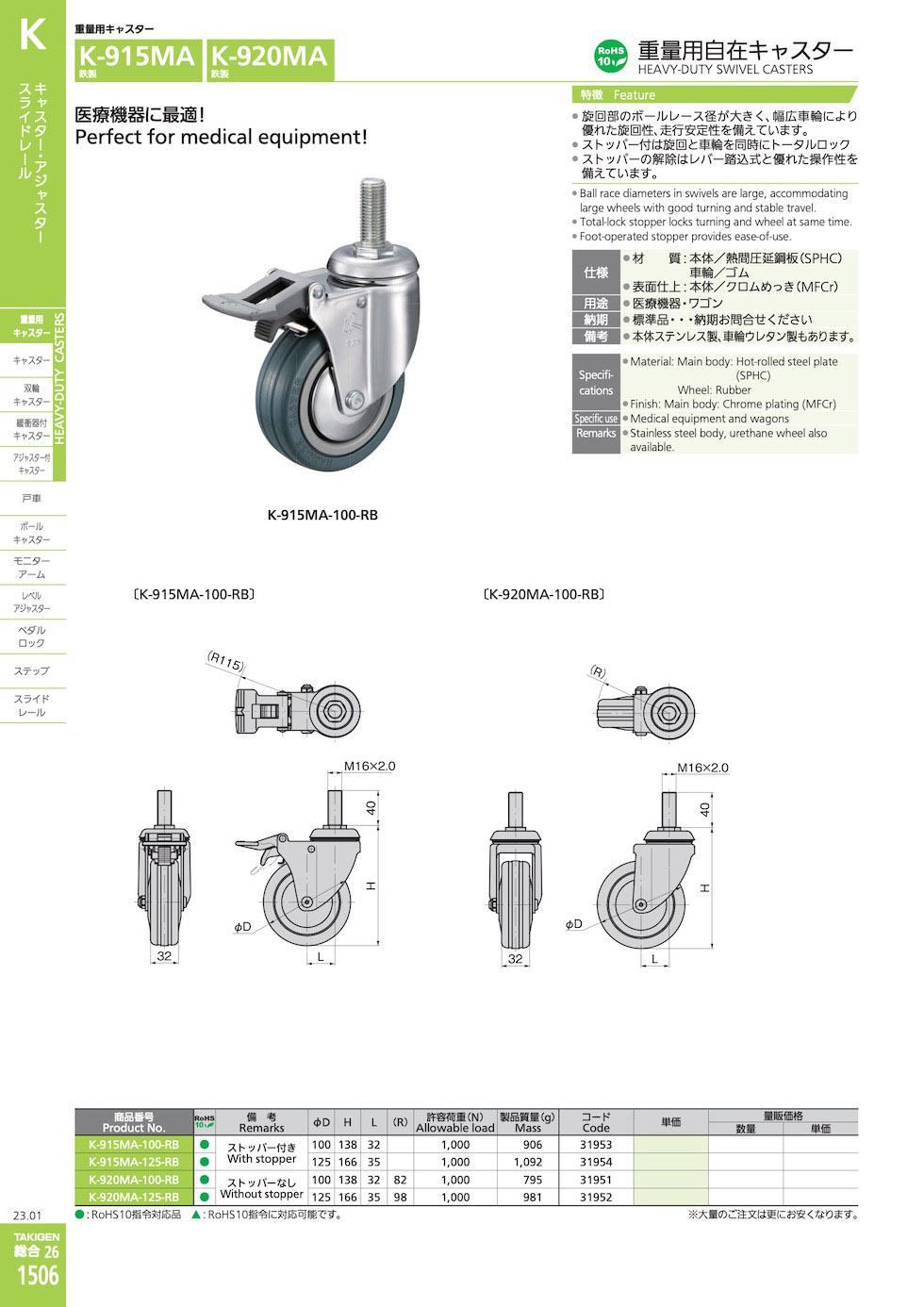 K-915MA HEAVY-DUTY SWIVEL CASTERS catalogue manual