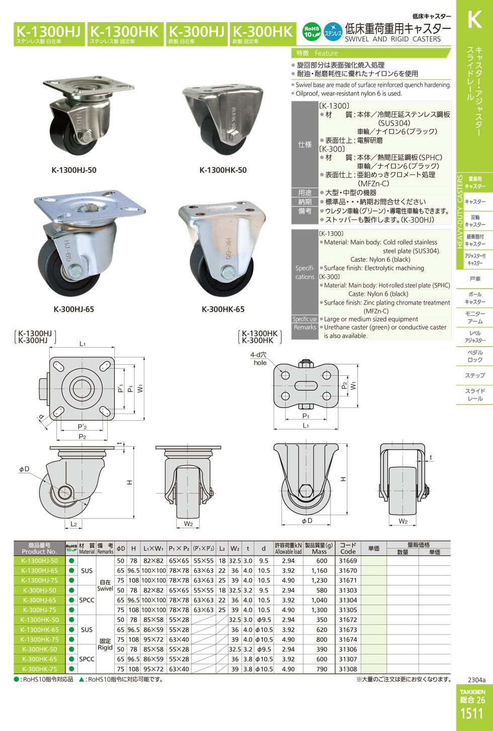 K-300HK SWIVEL AND RIGID CASTERS catalogue manual