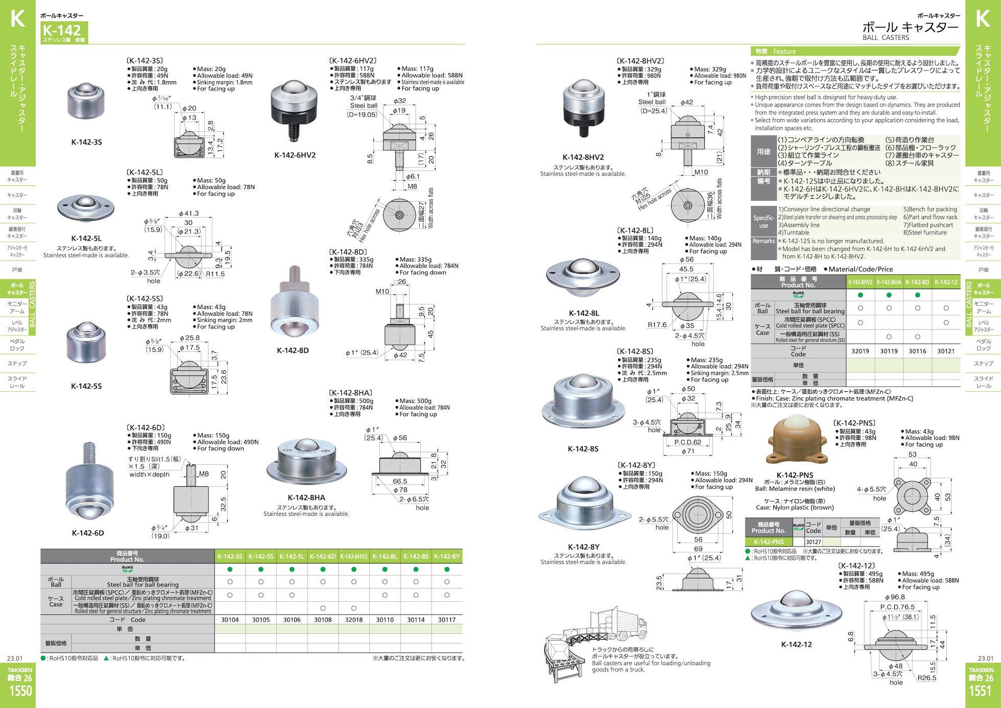 K-142 BALL CASTERS catalogue manual